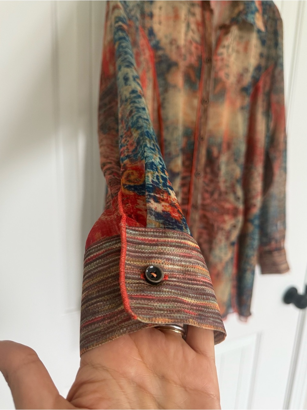 Soft Surroundings Golden Tapestry Safra Top Sheer Tunic Blouse Boho Mixed Media - Picture 4 of 8